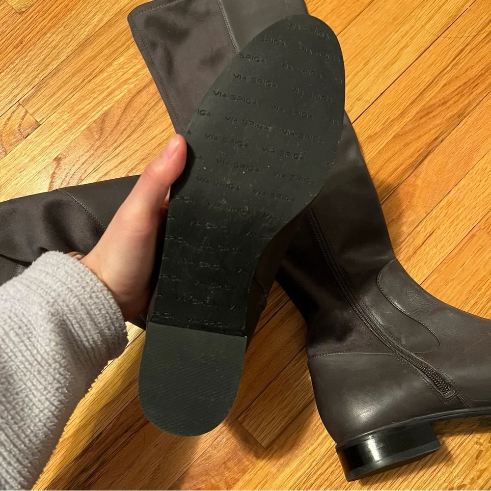 Via Spiga Black Over-the-Knee Leather and Stretch Boots